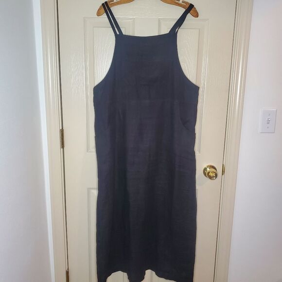 Talbots Black 100% Linen Shift Midi Dress Size M - Picture 1 of 11